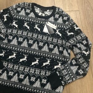 Magaschoni‎ Men's Holiday Sweater Medium Viscose Blend Deer Snowflake Green NWT